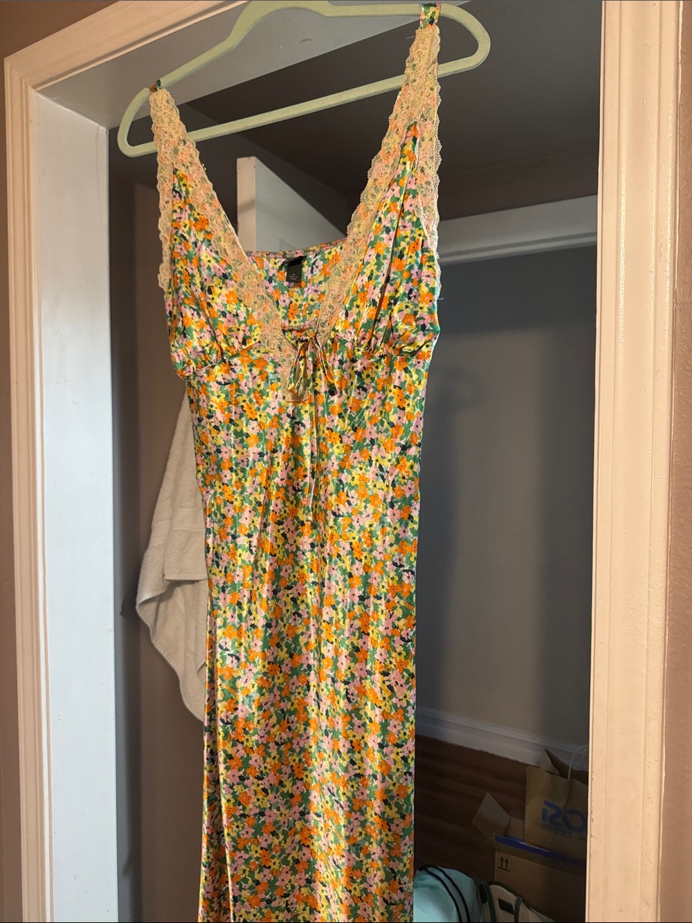 Wild Fable Floral Lace-Trim Maxi Dress in Yellow, Green & Pink